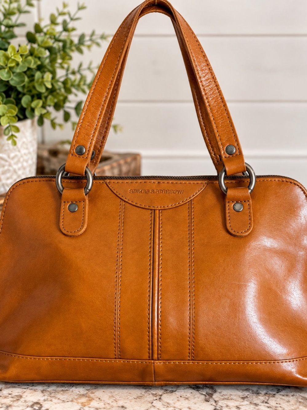 Spikes & Sparrow Cognac Genuine Leather Shoulder Bag Satchel Tote